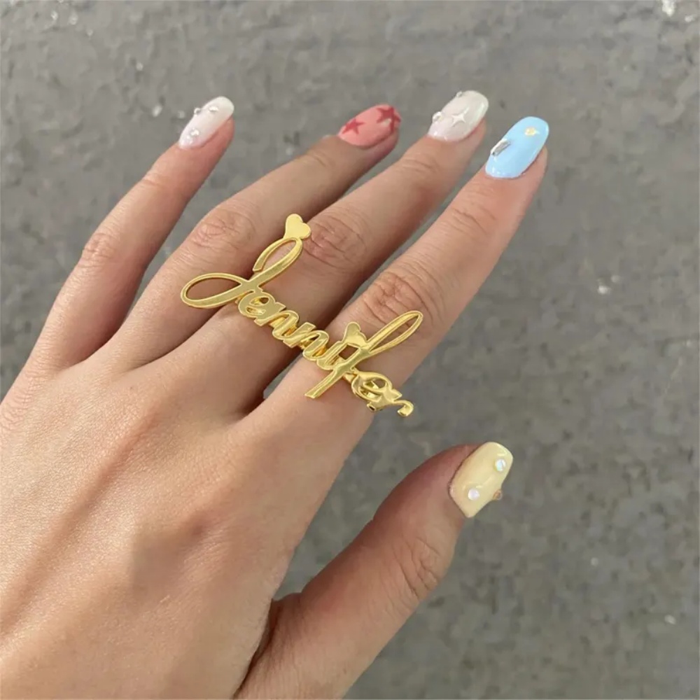 LeeChee パーソナライズされた 2 本指ネームリング  - Initial Ring Custom のレビューと価格